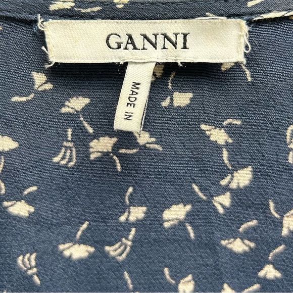 Ganni Dark Blue Floral Wrap Blouse - Picture 3 of 5